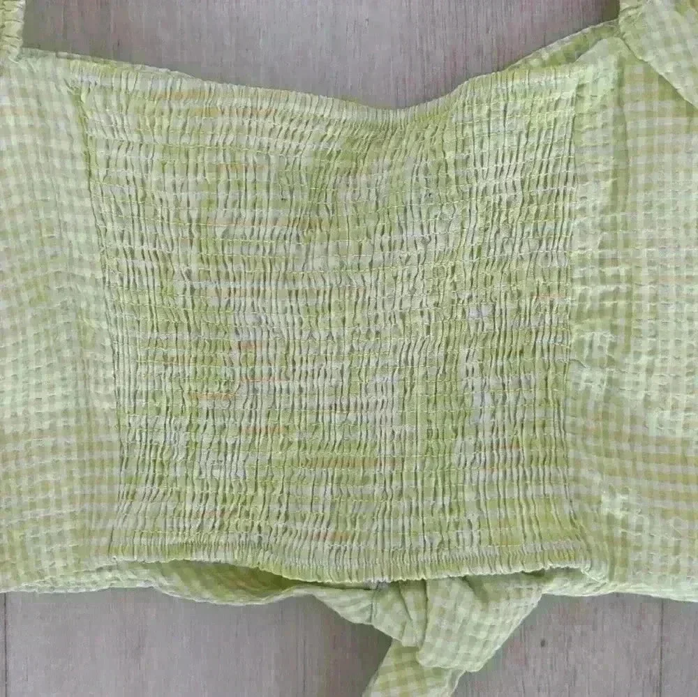 ZARA | Lime/Yellow Gingham Checkered Puff Sleeved  Crop Top - Picture 7 of 8